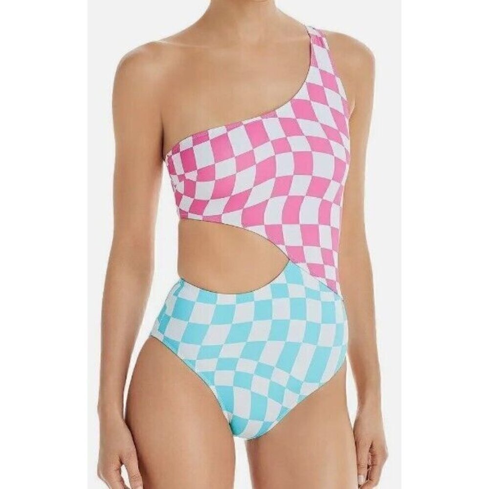 New Bloomies X Solid & Striped Swimsuit Womens S Claudia Wavy Check Pink Aqua